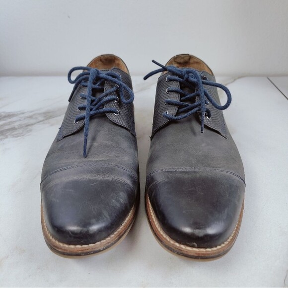 1901 Blue Textured Leather Cap Toe Oxford Lace Up Dress Shoes, Sz 9 main image 4